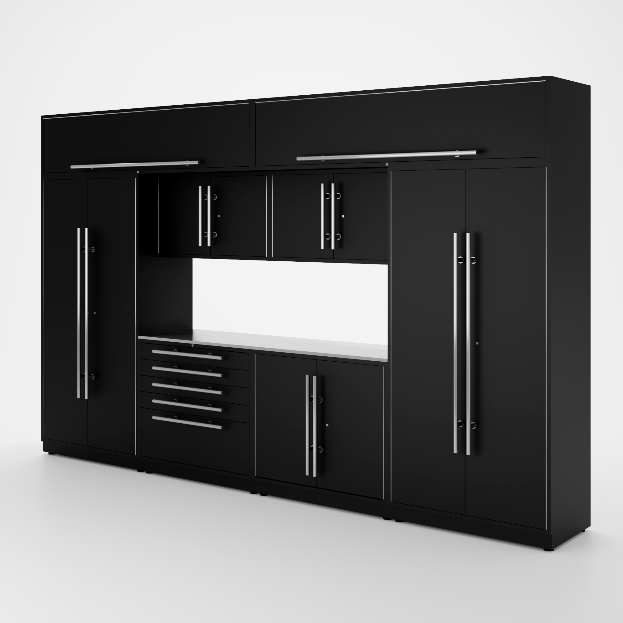 Proslat Lux Cabinets Black 9 Piece Set with Stainless Steel Worktop – LUXSET130631 Fashion