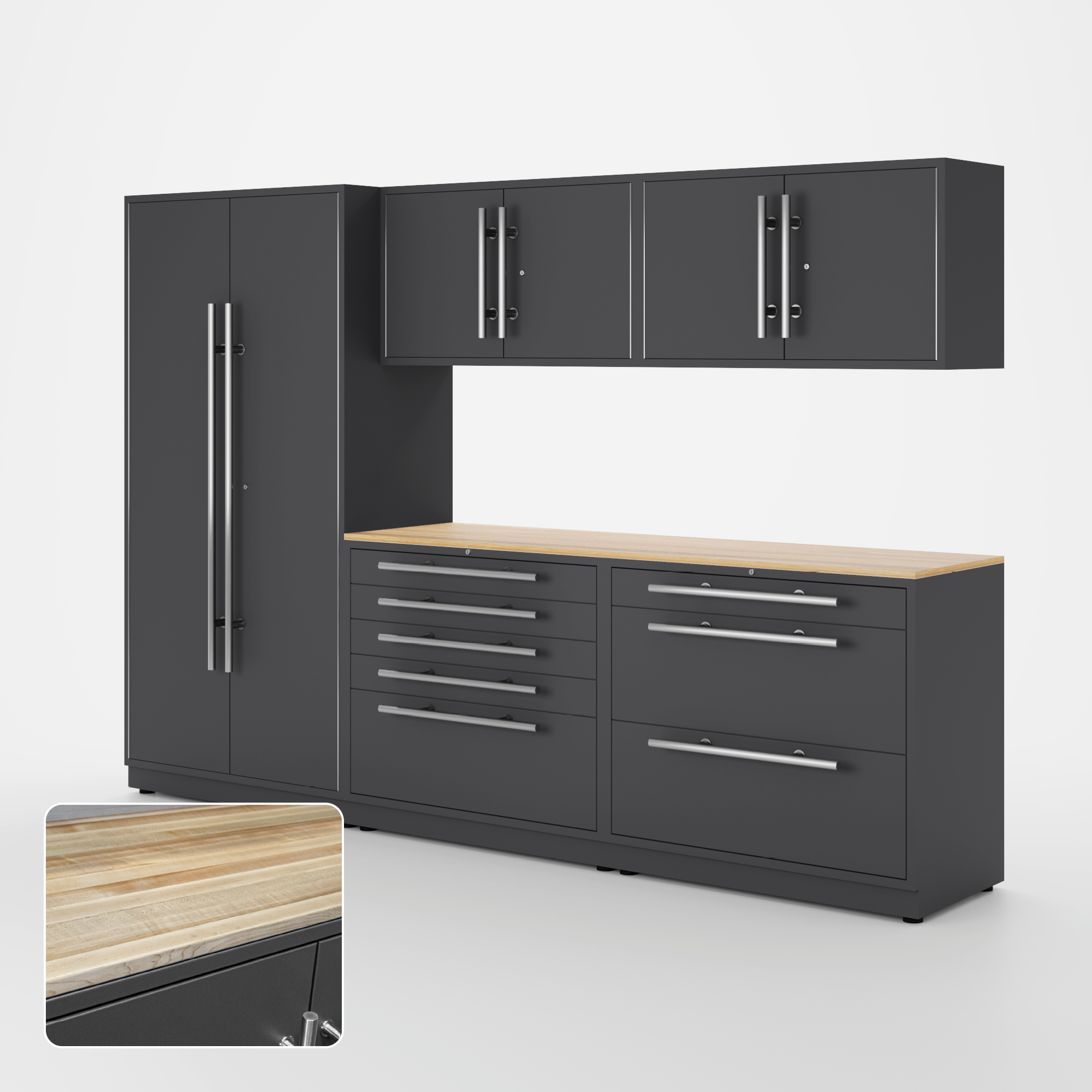 Proslat Lux Cabinets Gray 6 Piece Set with Maple Wood Worktop – LUXSET100521