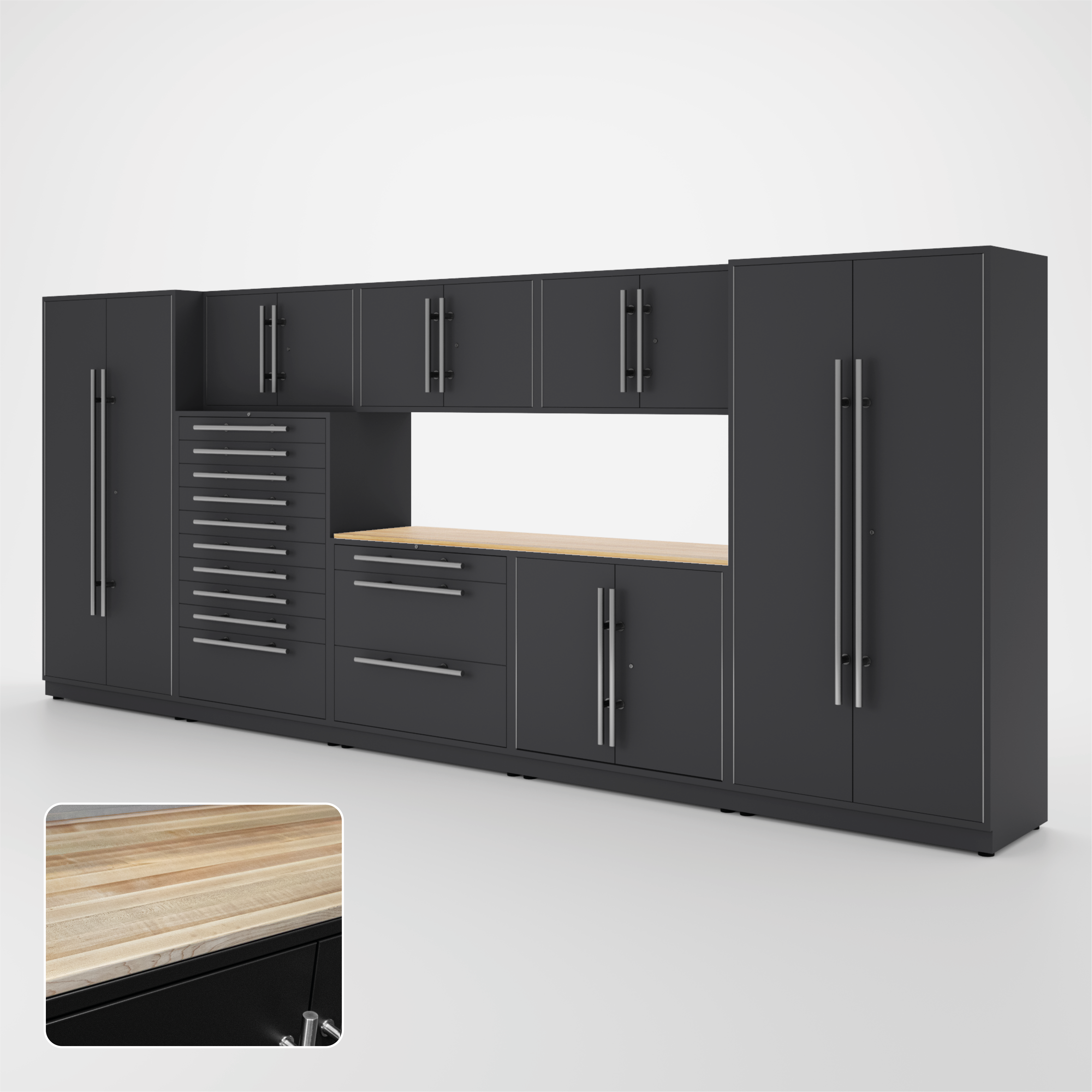 Proslat Lux Cabinets Black 9 Piece Set with Maple Wood Worktop – LUXSET160701 Online now