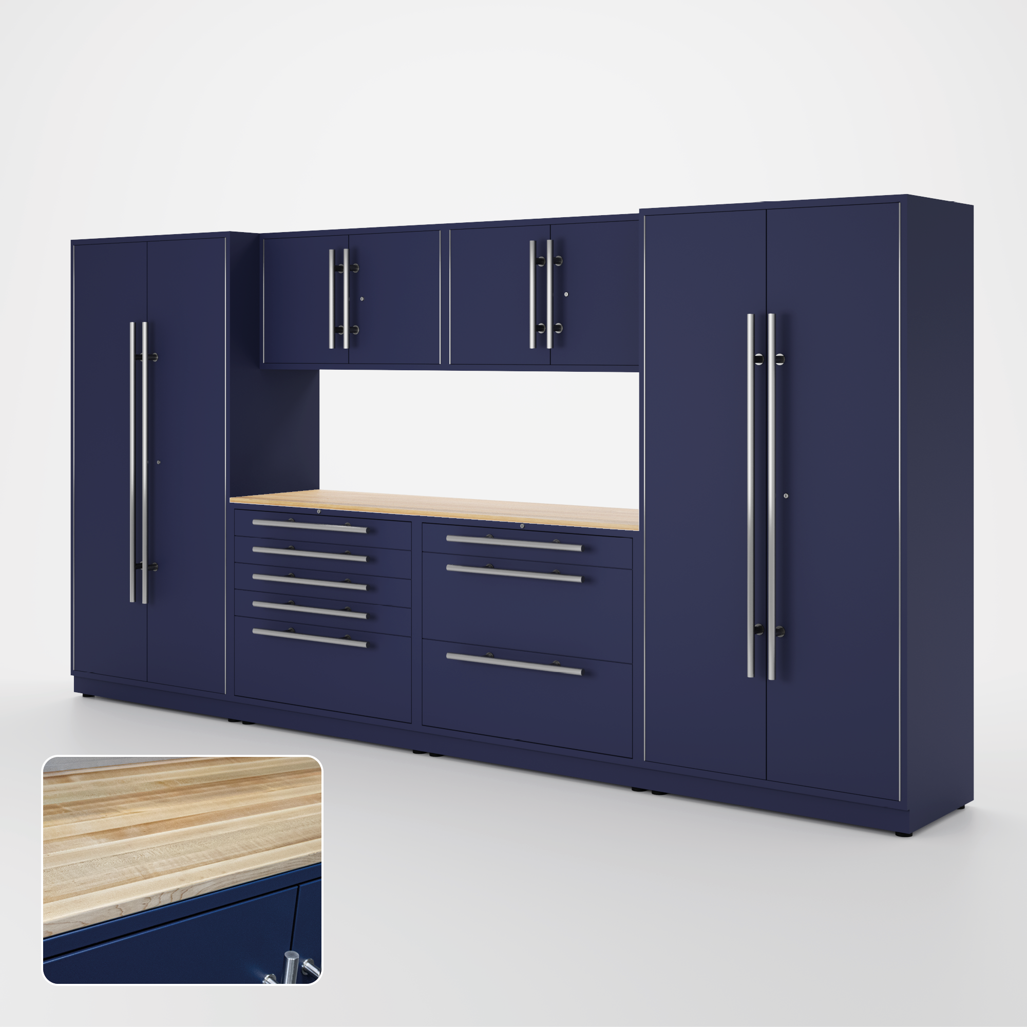 Proslat Lux Cabinets Blue 7 Piece Set with Maple Wood Worktop – LUXSET130881 Online Sale