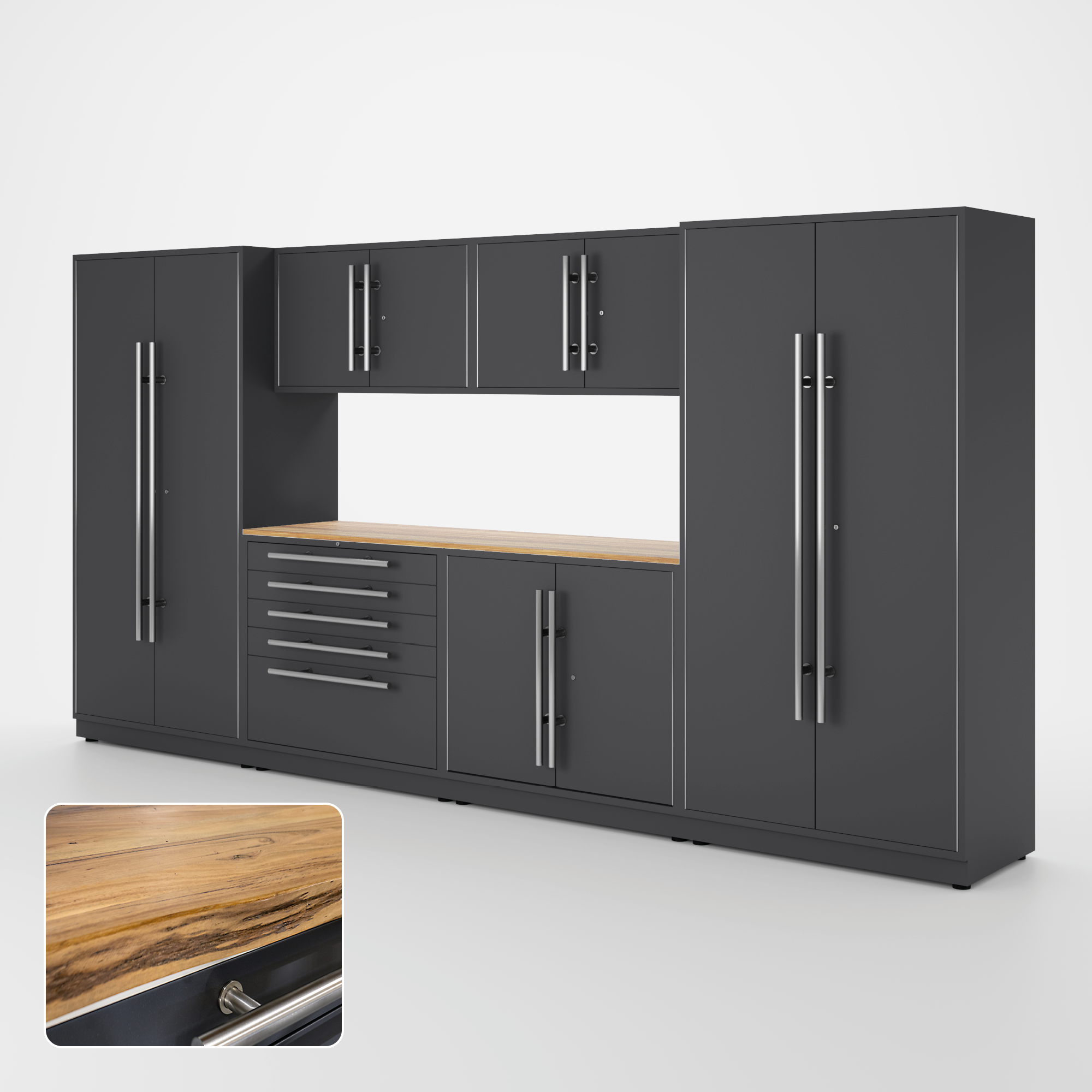 Proslat Lux Cabinets Gray 7 Piece Set with Live Edge Wood Worktop – LUXSET130381 Online Hot Sale