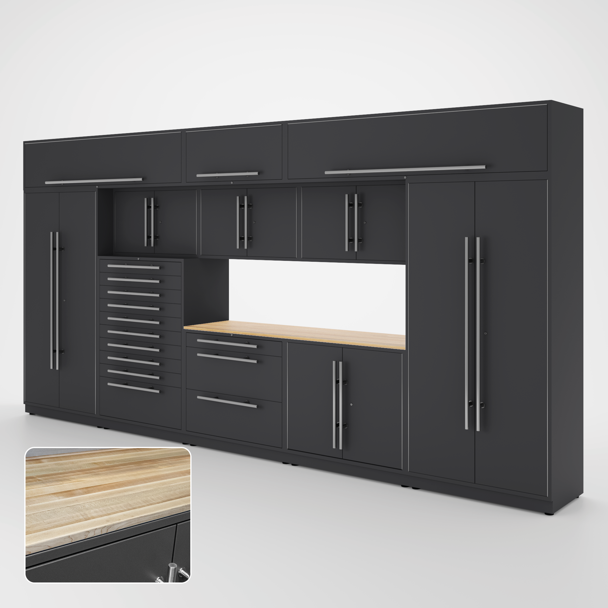 Proslat Lux Cabinets Gray 12 Piece Set with Maple Wood Worktop – LUXSET160531 Discount
