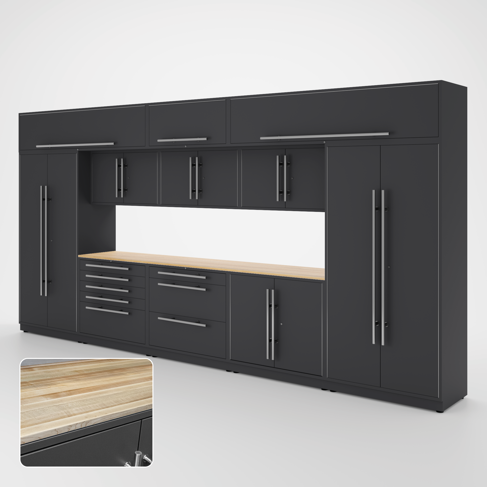 Proslat Lux Cabinets Gray 12 Piece Set with Maple Wood Worktop – LUXSET160511