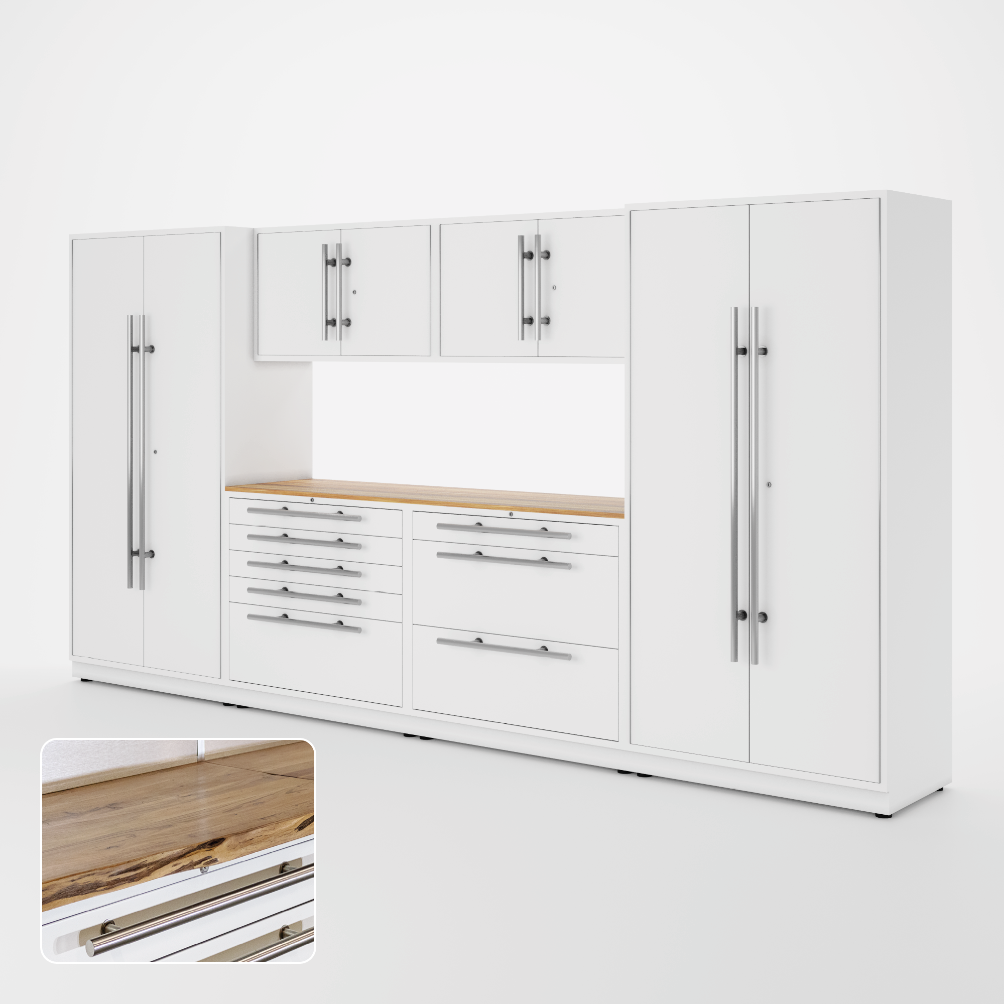 Proslat Lux Cabinets White 7 Piece Set with Live Edge Wood Worktop – LUXSET130041 Online