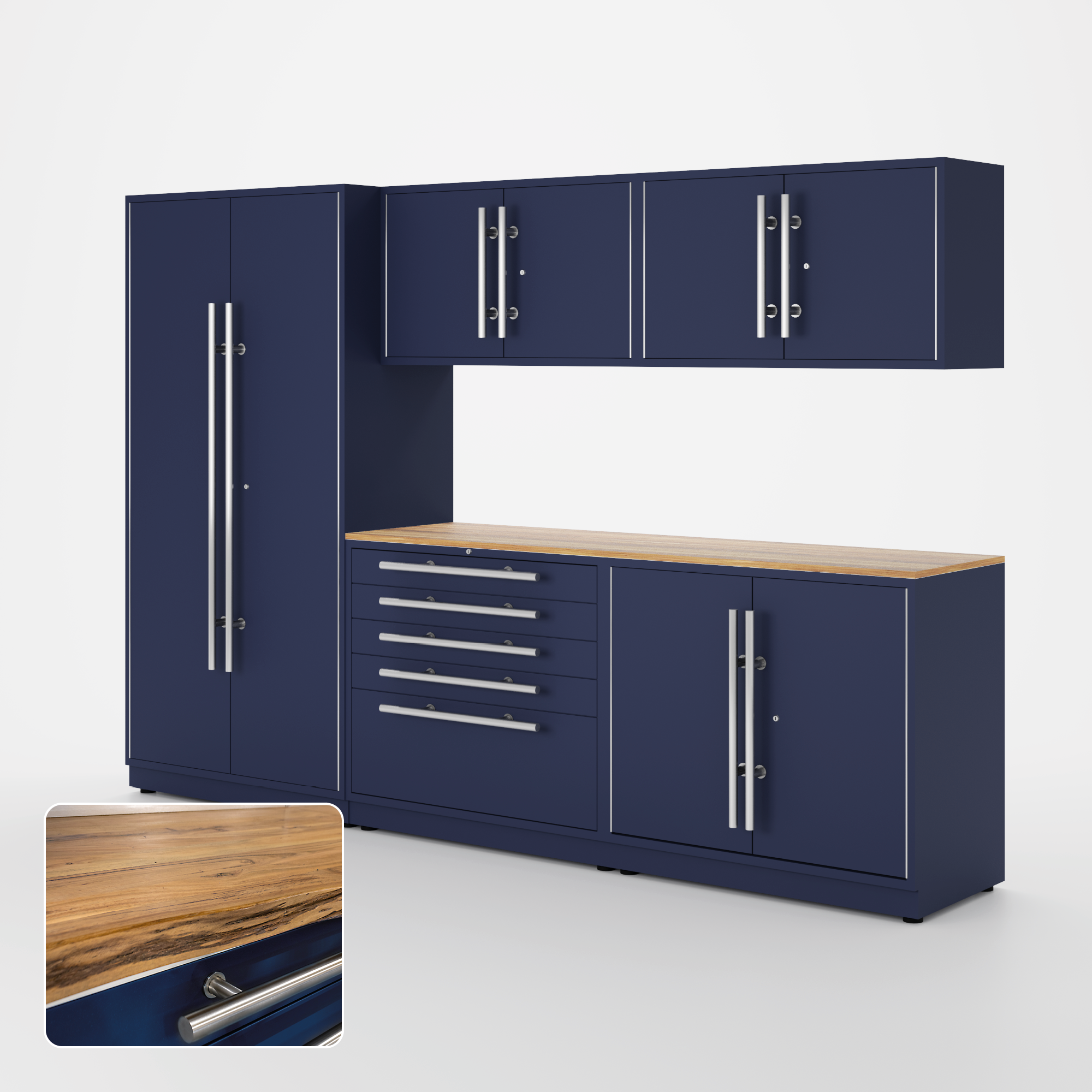 Proslat Lux Cabinets Blue 6 Piece Set with Live Edge Wood Worktop – LUXSET100741 Online Sale