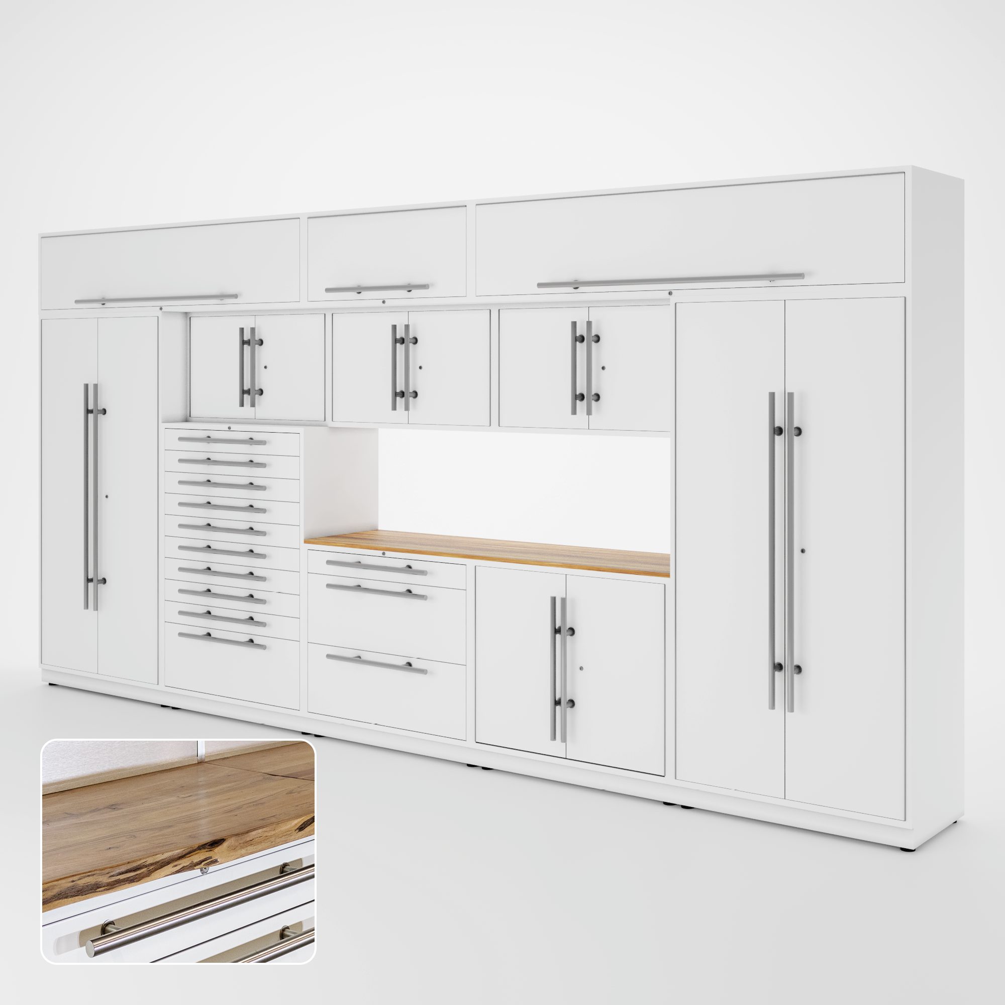 Proslat Lux Cabinets White 12 Piece Set with Live Edge Wood Worktop – LUXSET160051 Discount