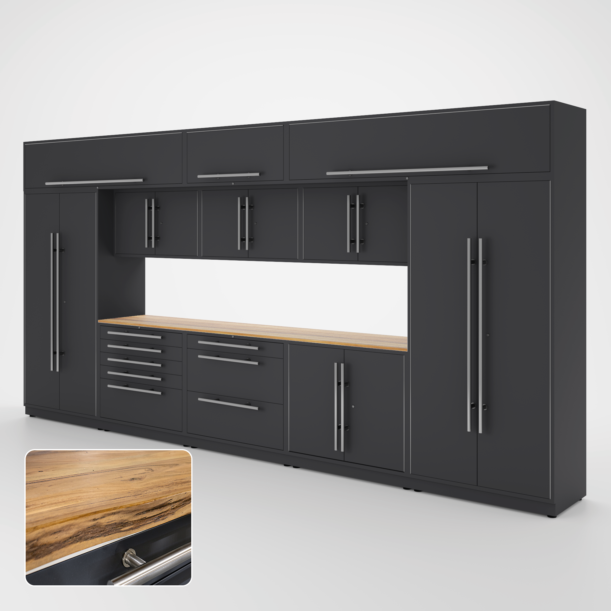 Proslat Lux Cabinets Gray 12 Piece Set with Live Edge Wood Worktop – LUXSET160391