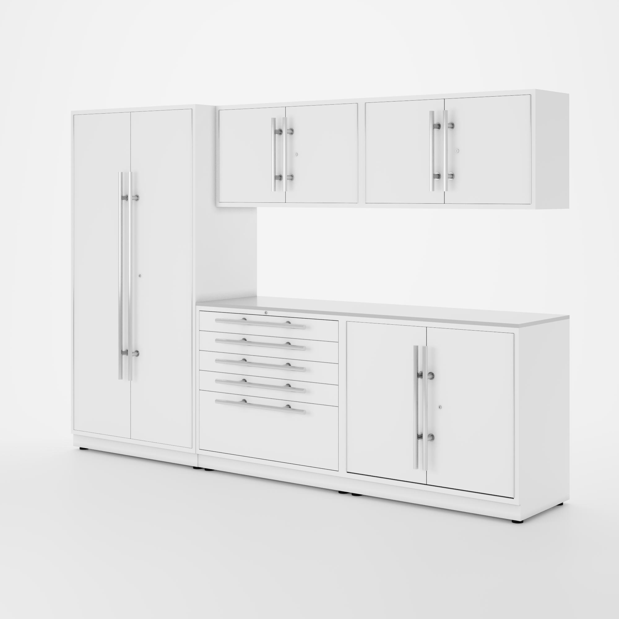 Proslat Lux Cabinets White 6 Piece Set with Stainless Steel Worktop – LUXSET100081