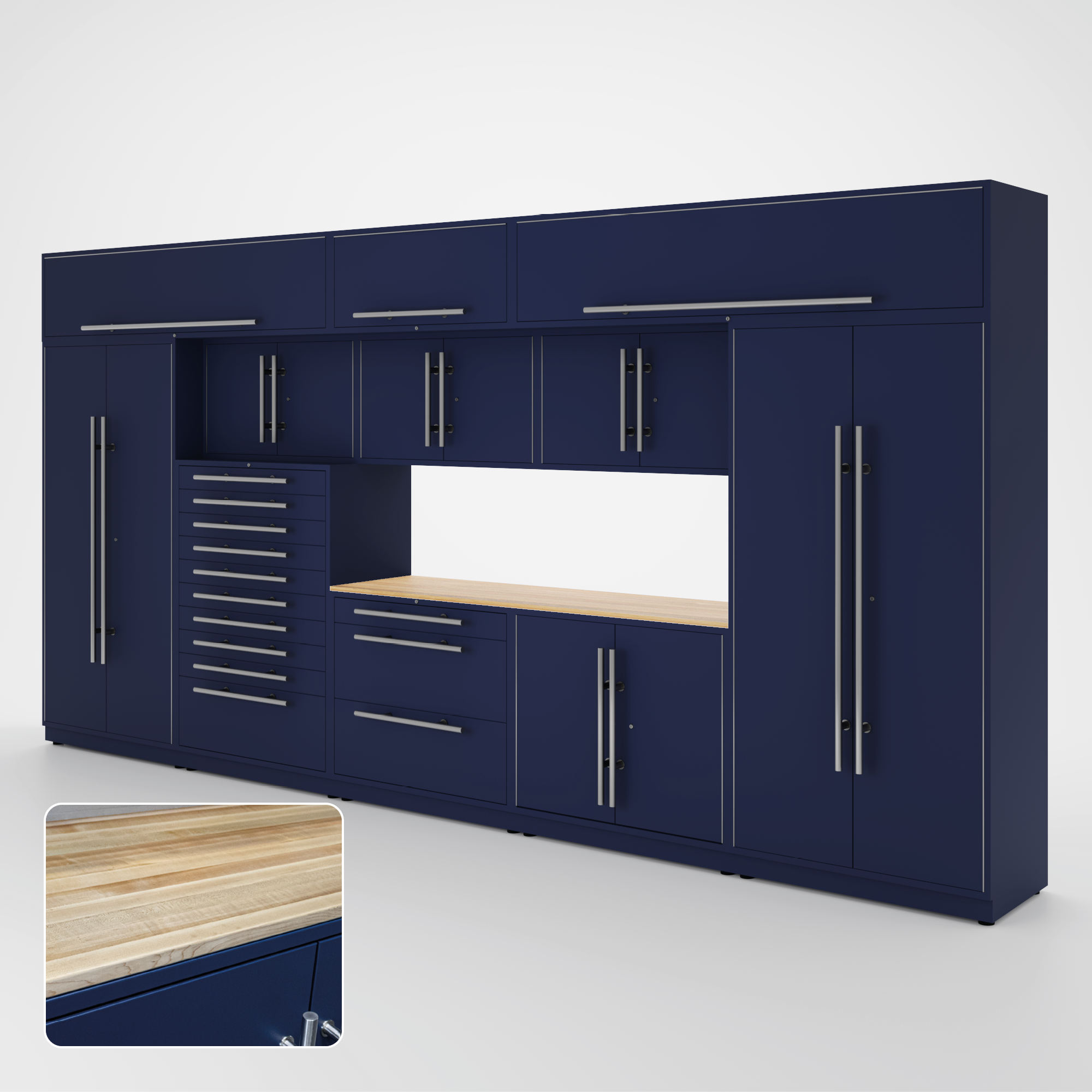 Proslat Lux Cabinets Blue 12 Piece Set with Maple Wood Worktop – LUXSET160891