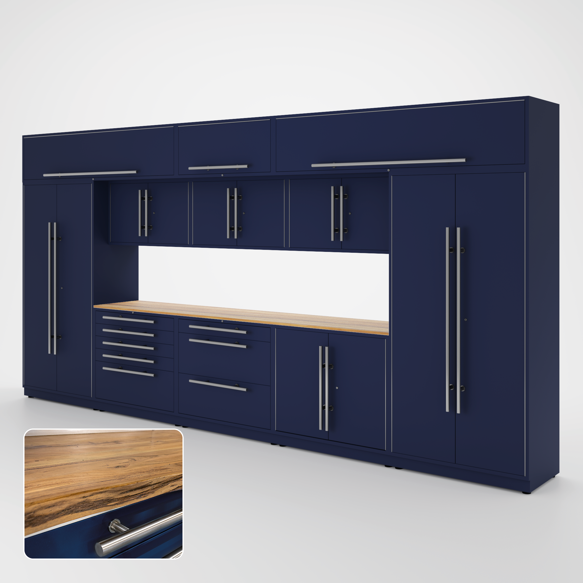 Proslat Lux Cabinets Blue 12 Piece Set with Live Edge Wood Worktop – LUXSET160751 Online