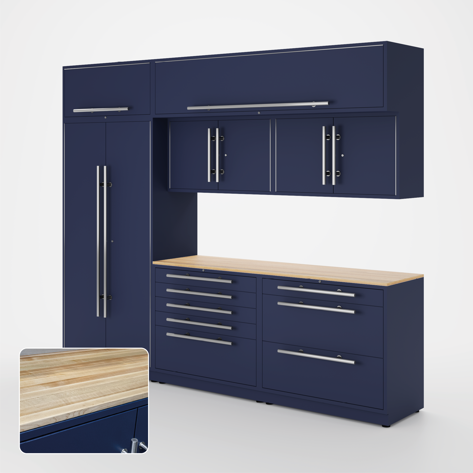Proslat Lux Cabinets Blue 8 Piece Set with Maple Wood Worktop – LUXSET100891 Online now