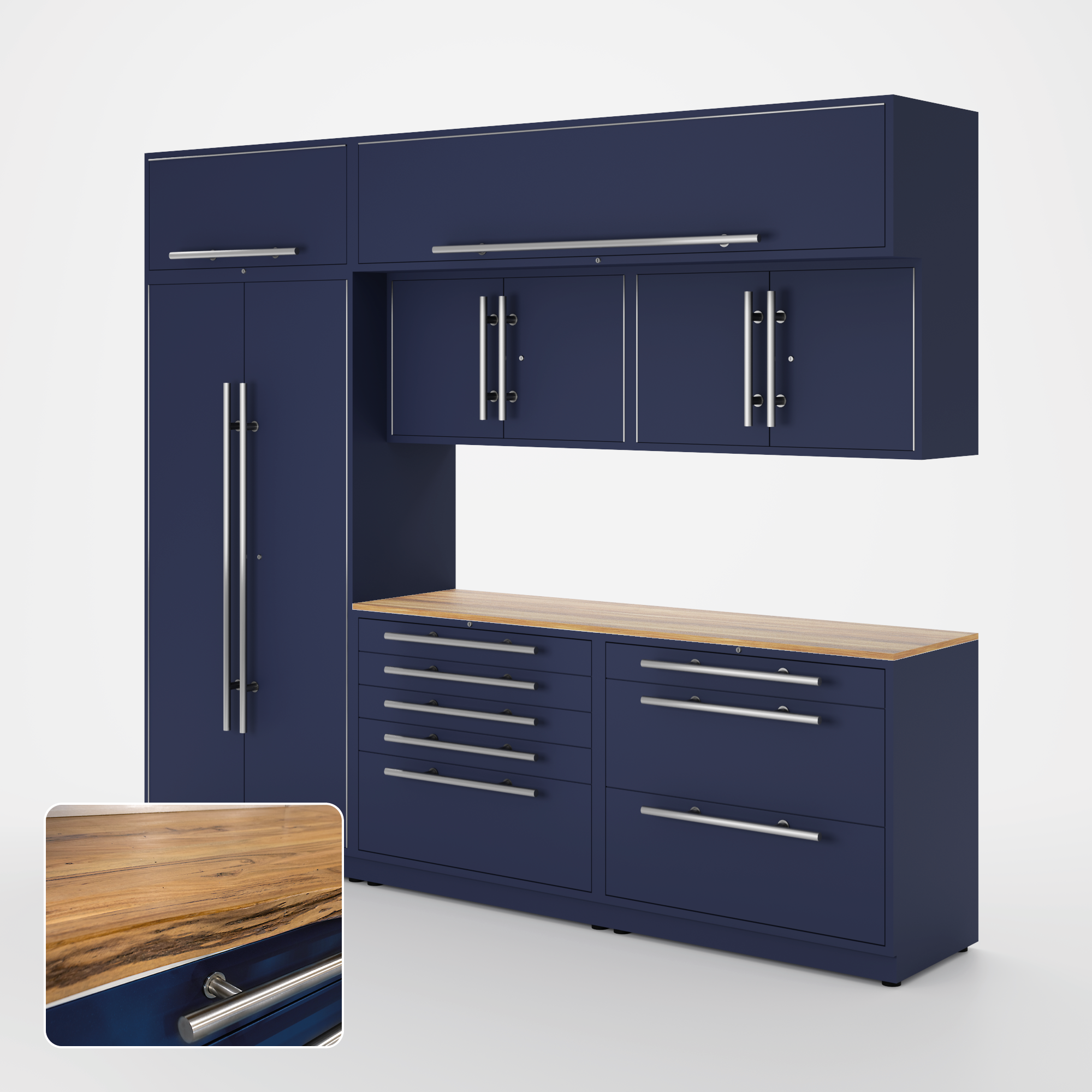 Proslat Lux Cabinets Blue 8 Piece Set with Live Edge Wood Worktop – LUXSET100771 Online now