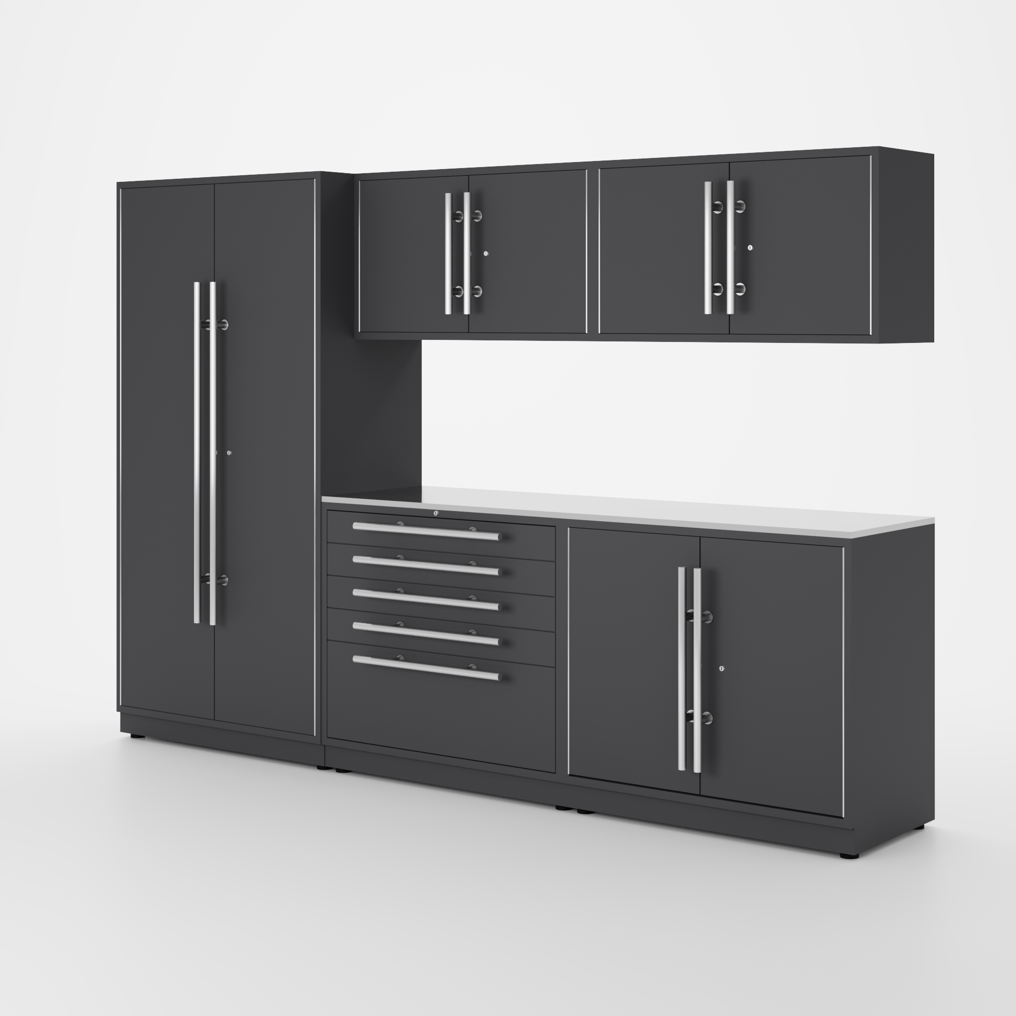 Proslat Lux Cabinets Gray 6 Piece Set with Stainless Steel Worktop – LUXSET100441