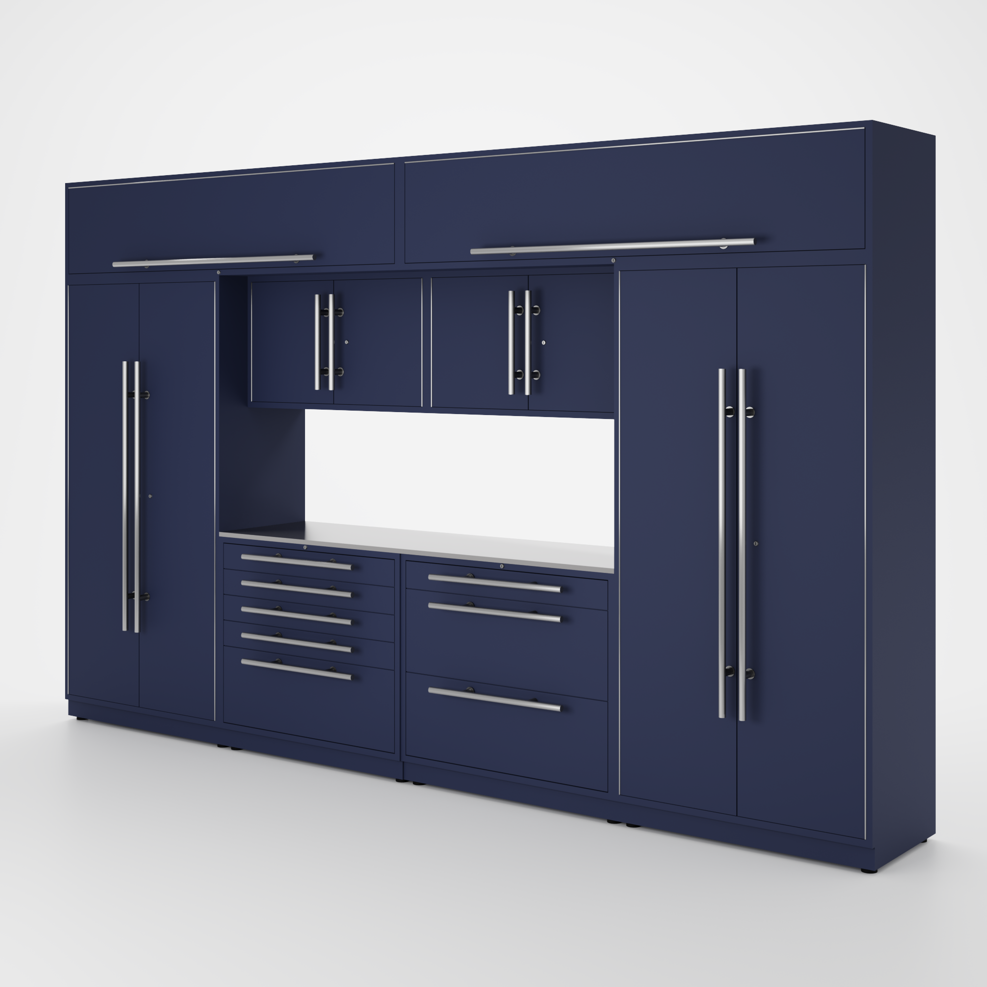 Proslat Lux Cabinets Blue 9 Piece Set with Stainless Steel Worktop – LUXSET130831
