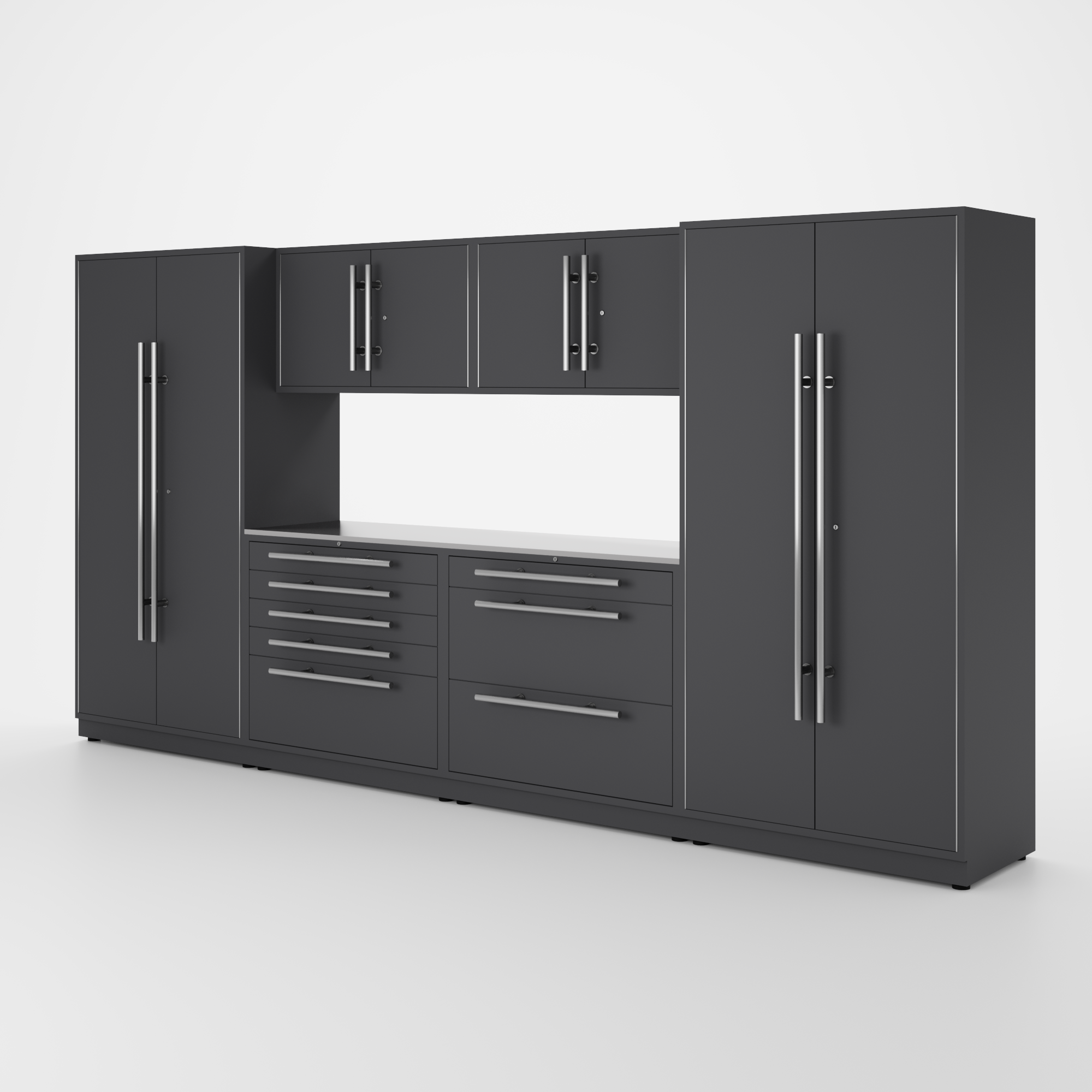 Proslat Lux Cabinets Gray 7 Piece Set with Stainless Steel Worktop – LUXSET130461