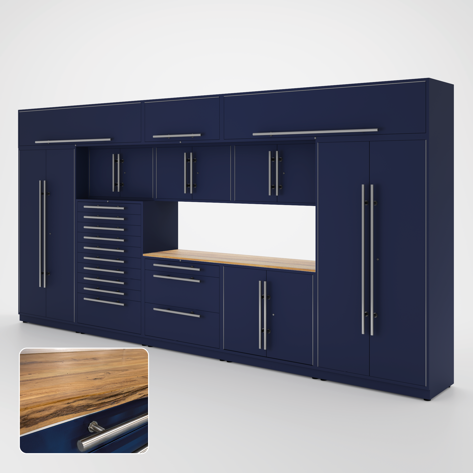 Proslat Lux Cabinets Blue 12 Piece Set with Live Edge Wood Worktop – LUXSET160771 Online now