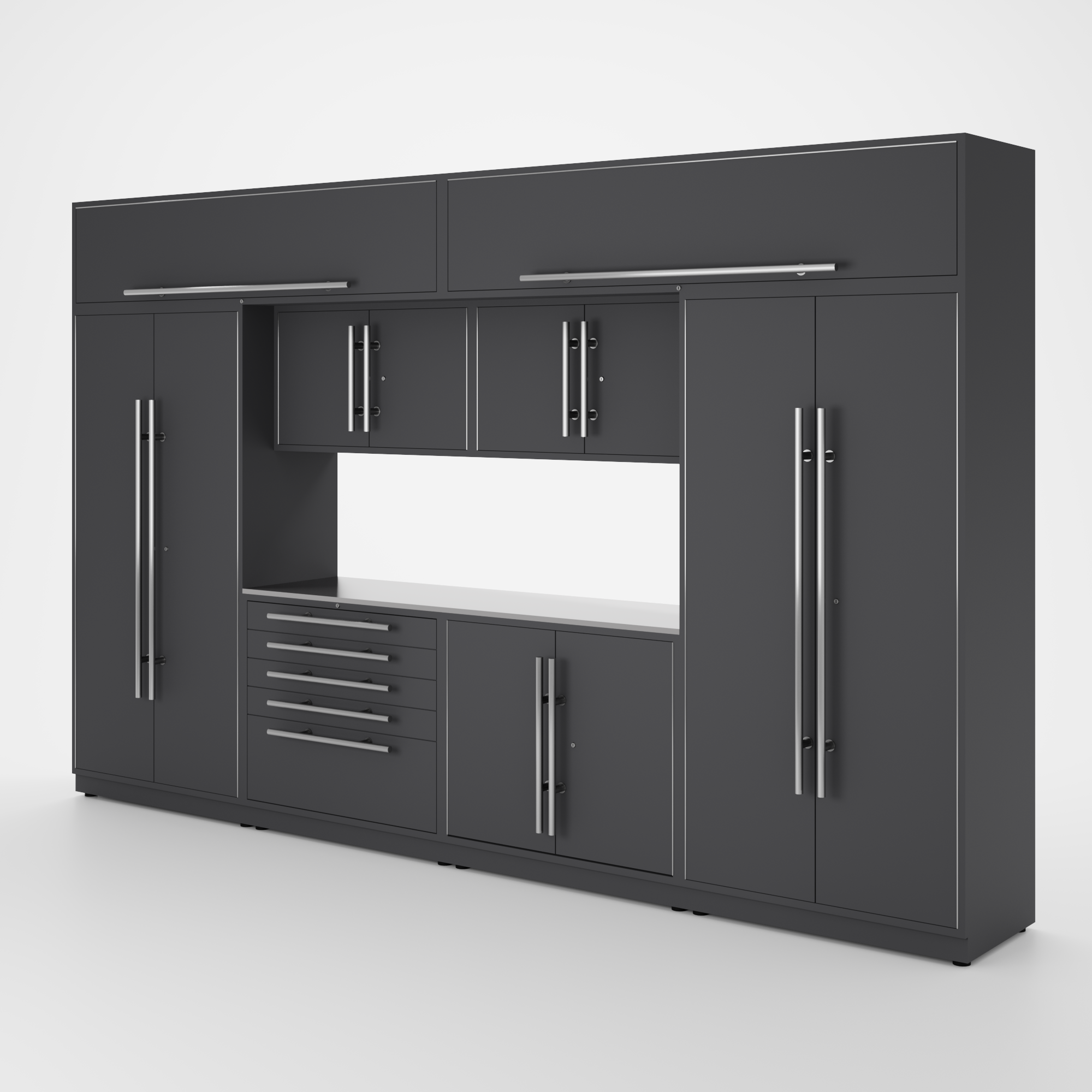 Proslat Lux Cabinets Gray 9 Piece Set with Stainless Steel Worktop – LUXSET130451