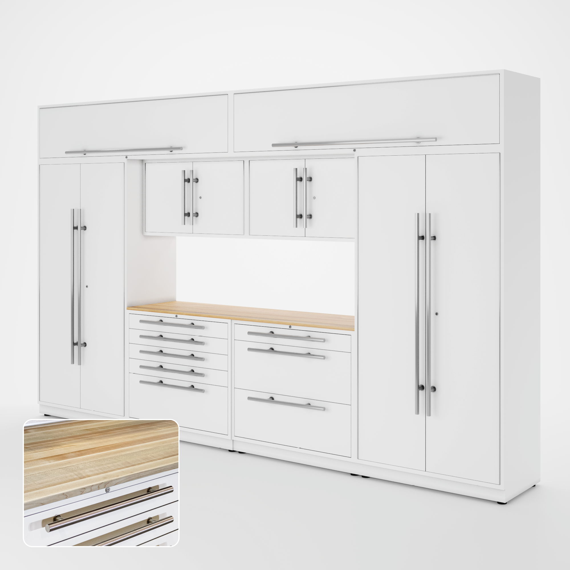 Proslat Lux Cabinets White 9 Piece Set with Maple Wood Worktop – LUXSET130171 Online Sale