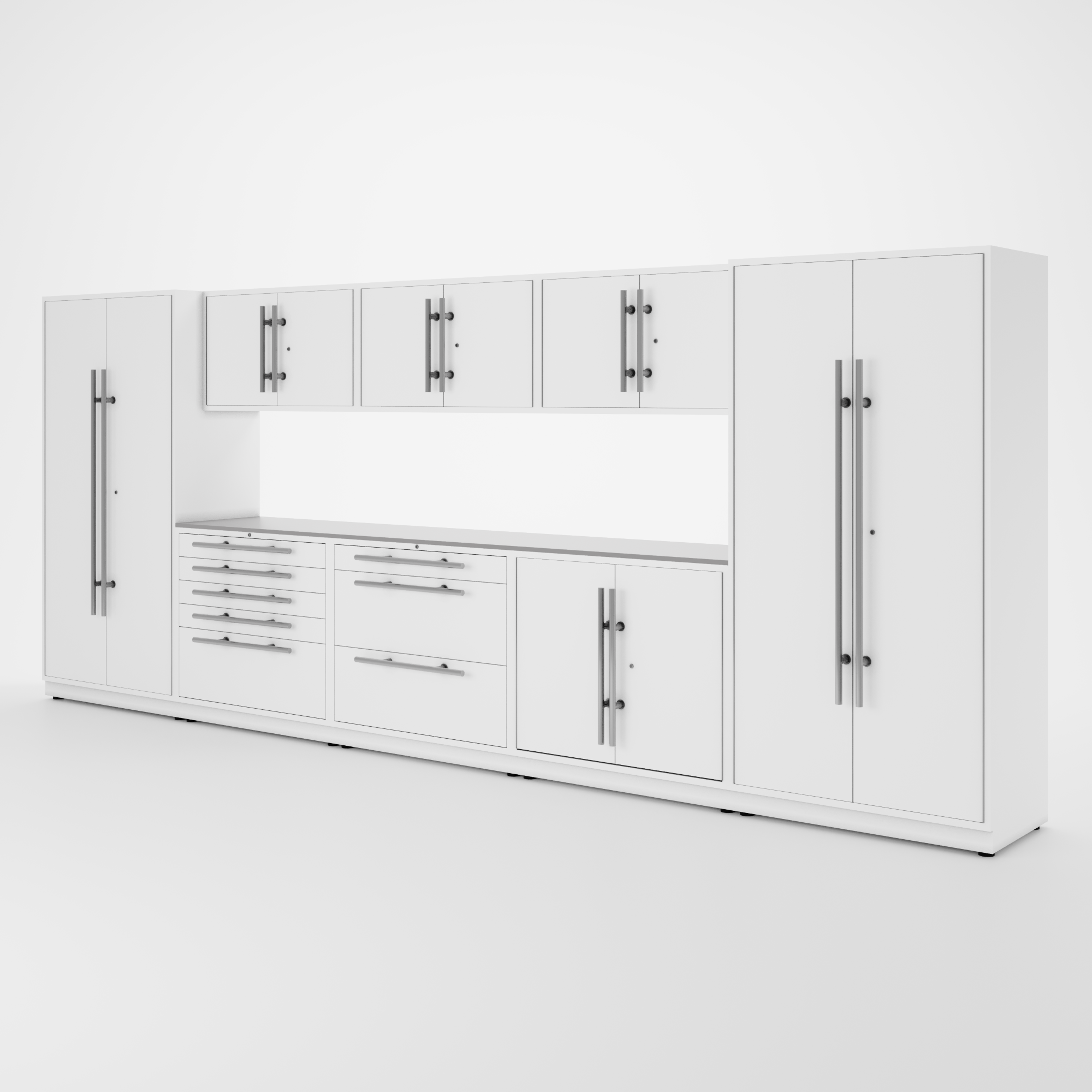 Proslat Lux Cabinets White 9 Piece Set with Stainless Steel Worktop – LUXSET160081