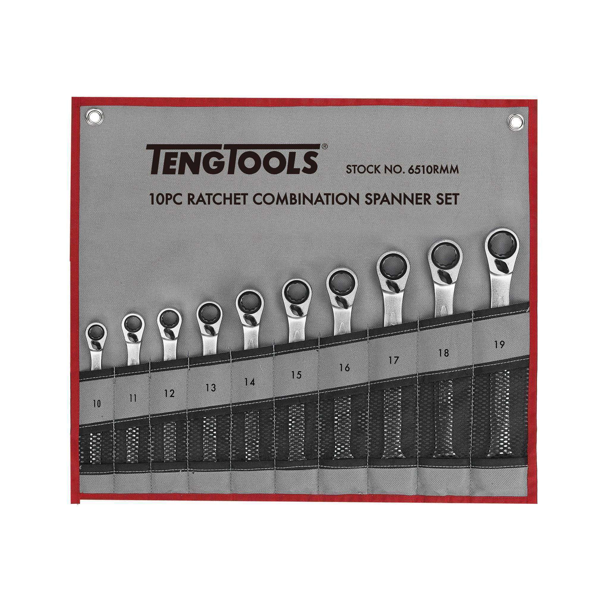 Teng Tools 10 Piece Ratcheting Combination Wrench Set (10mm – 19mm) – 6510RMM