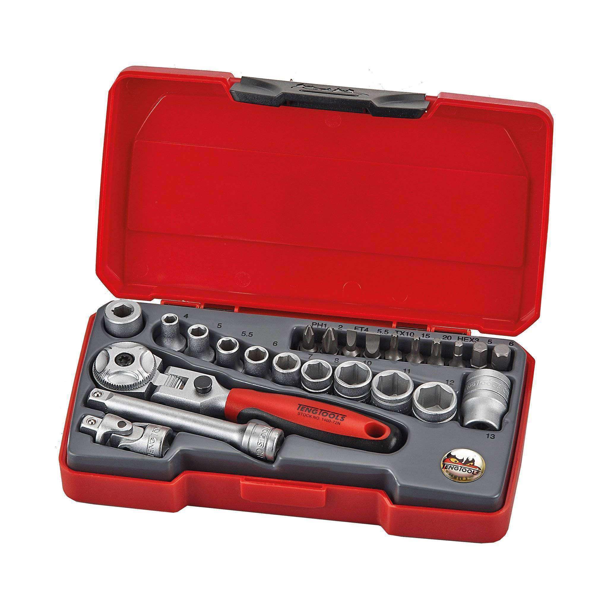 Teng Tools 24 Piece 1/4 Inch Drive 6 Point Metric Regular/Shallow Socket Set – T1424S
