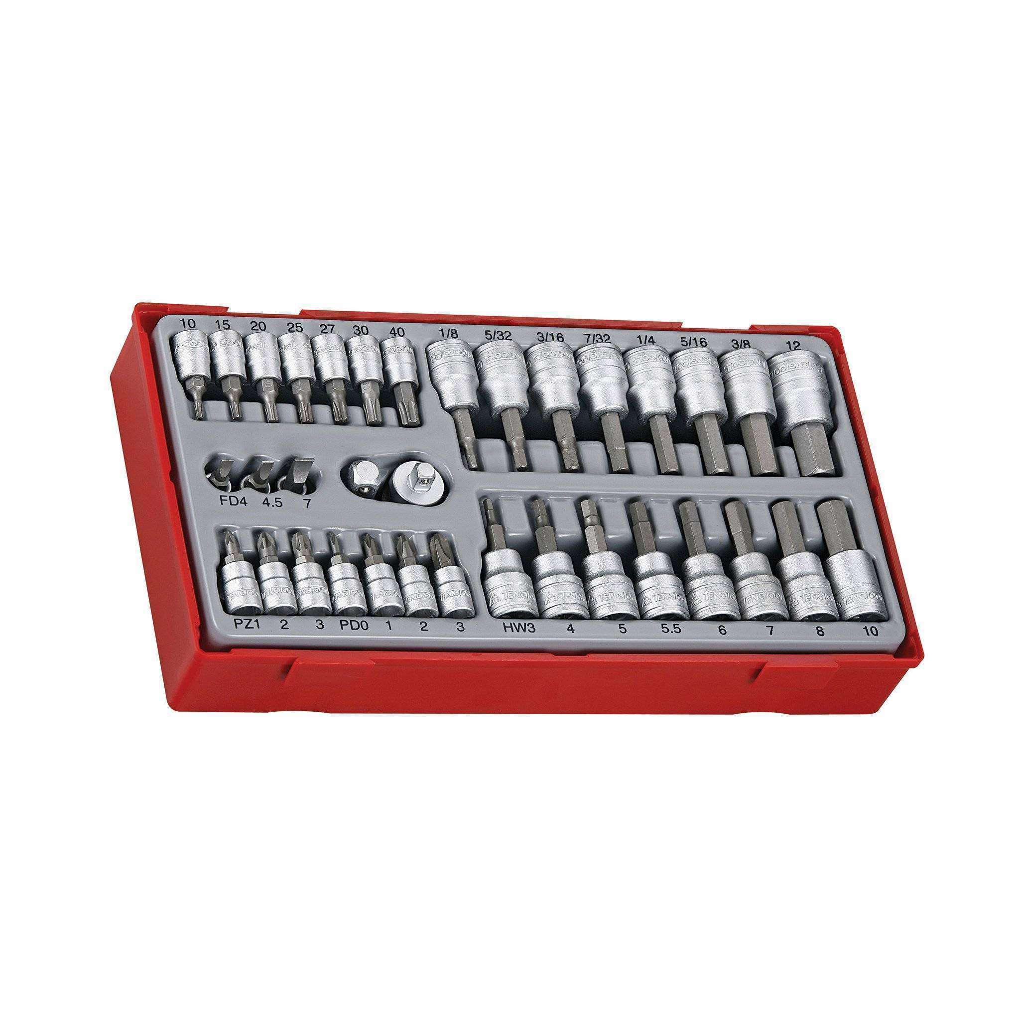 Teng Tools 35 Piece 1/4 Inch & 3/8 Inch Drive Metric & SAE Bit Socket Set Tool Tray – TTBS35