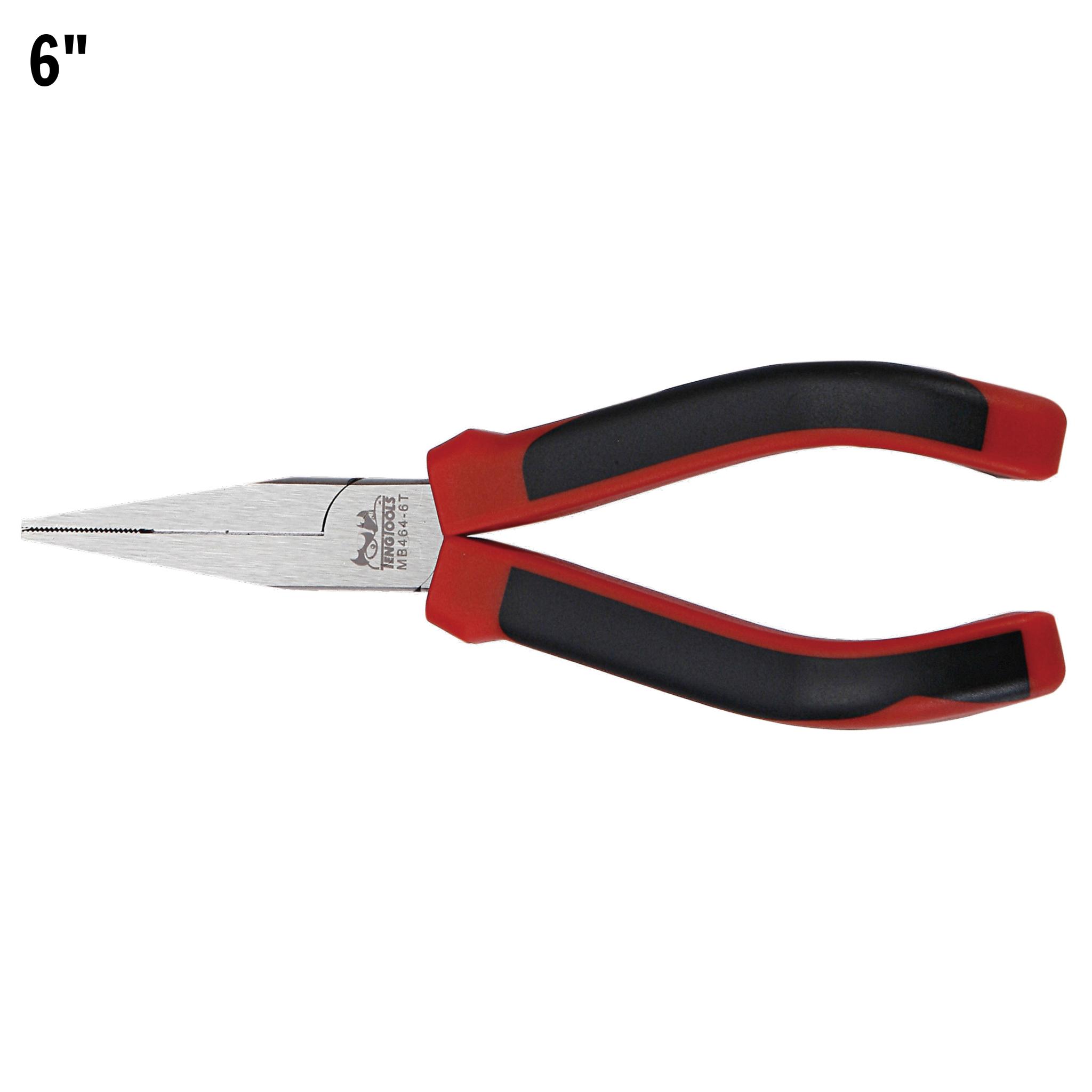 Teng Tools 6 Inch Long, Straight Jaws TPR Grip Flat Nose Pliers – MB464-6T