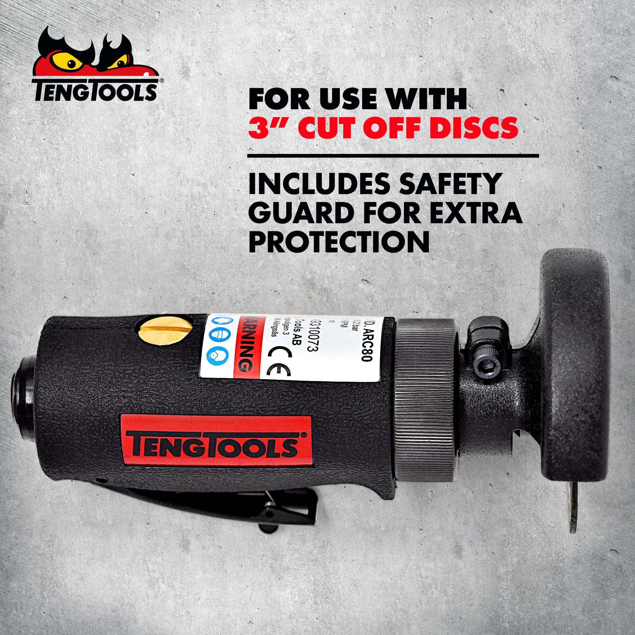 Teng Tools High Speed Reversible Ergonomic Pneumatic Air Cut Off Tool with Safety Guard – ARC80
