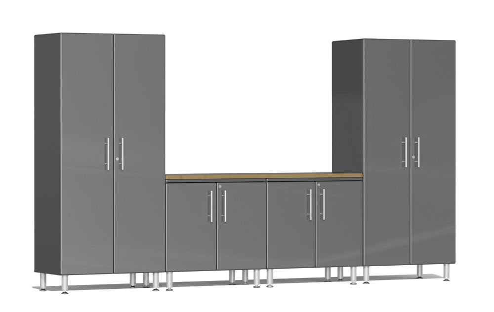 Ulti-MATE Garage 2.0 Series Grey Metallic 5-Piece Combo with Bamboo Worktop